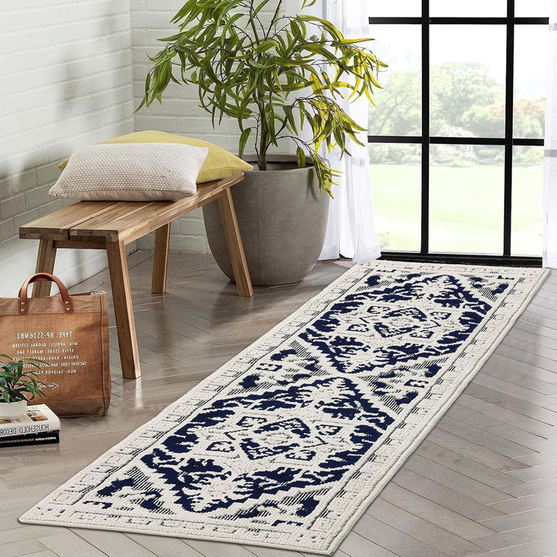 2x6 Washable Vintage Hallway Runner, Non-Slip Rubber Backing, Floral Medallion Design for Kitchen, Entryway, Laundry (Grey)