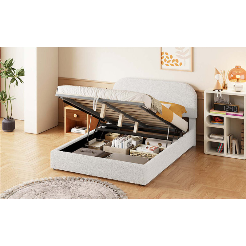 Lit plateforme tapissier Teddy, Lit double, Blanc