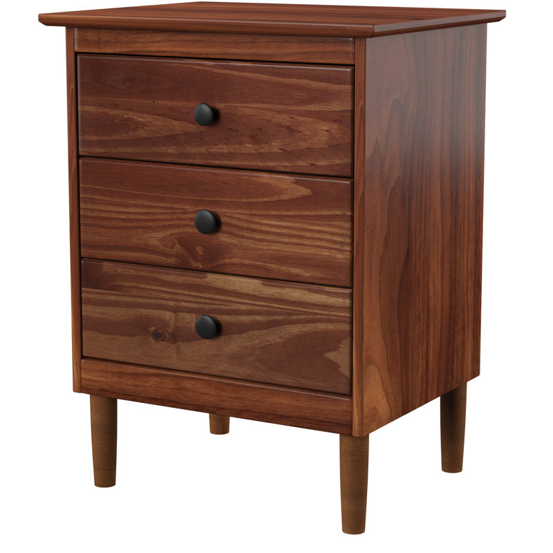 Haney 3-Drawer Solid Wood Nightstand, Walnut