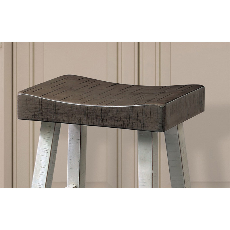 Ensemble de tabourets traditionnels en bois massif 2 pièces, siège contour gris / blanc H 24 po, Gris / Blanc