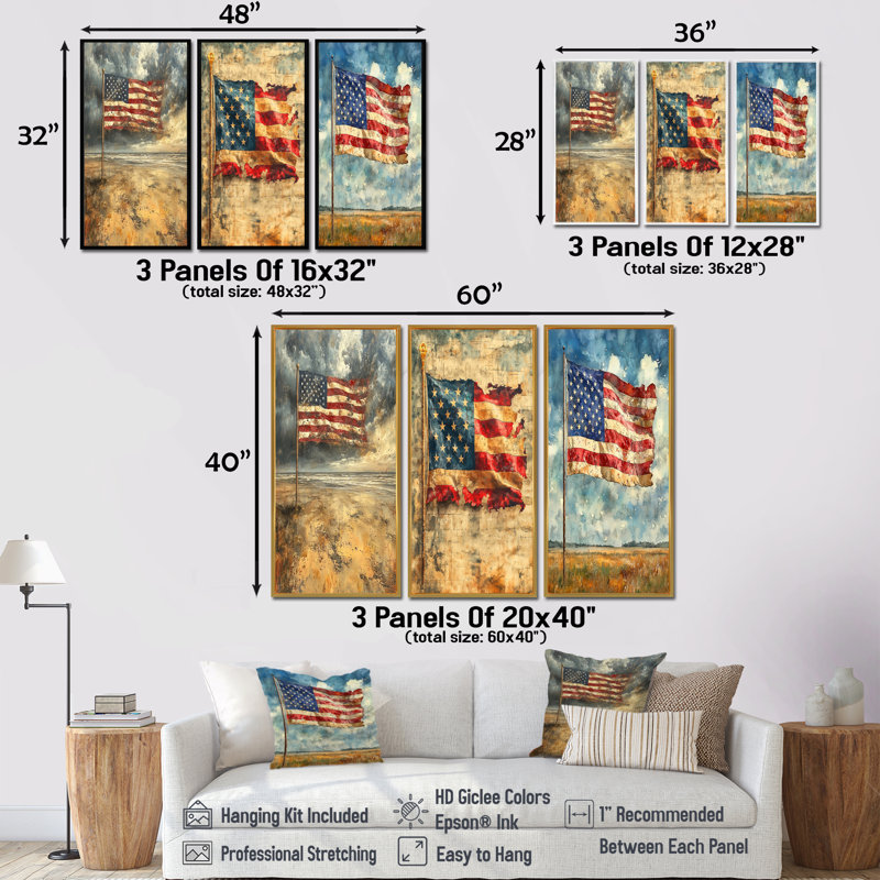 Drapeau américain sur le jour J, invasion de la Seconde Guerre mondiale - Collection d'art mural patriotiste américain