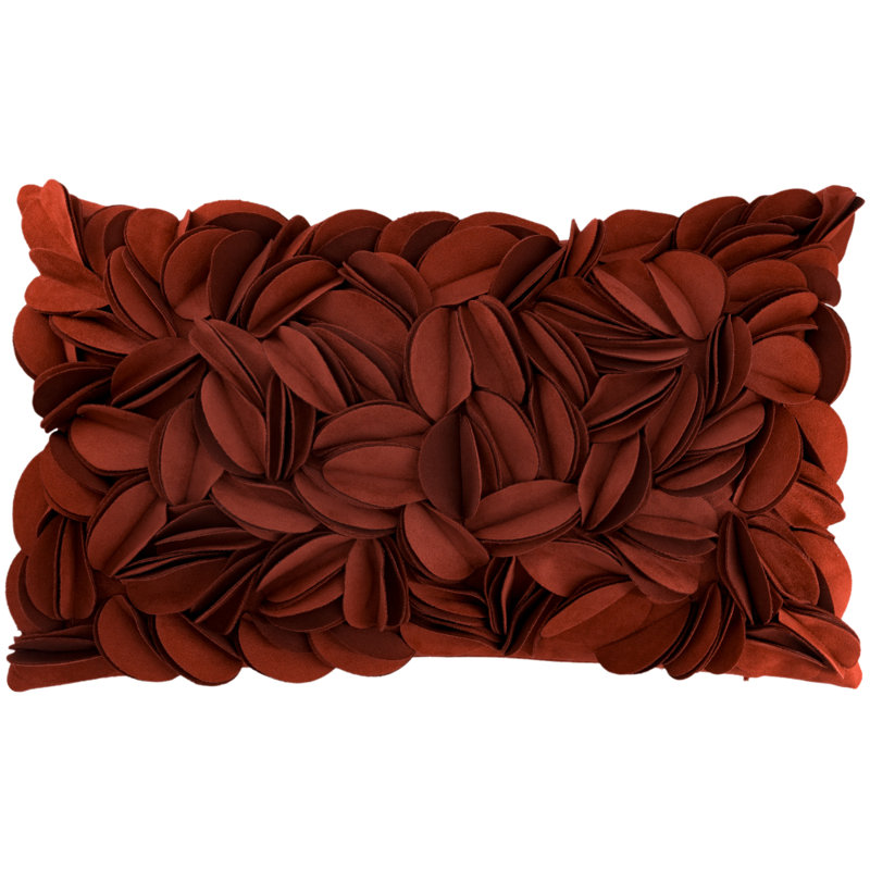 Housse de coussin brodée, Rectangle H 12 po x l 20 po, Rouge rouille – suède uni