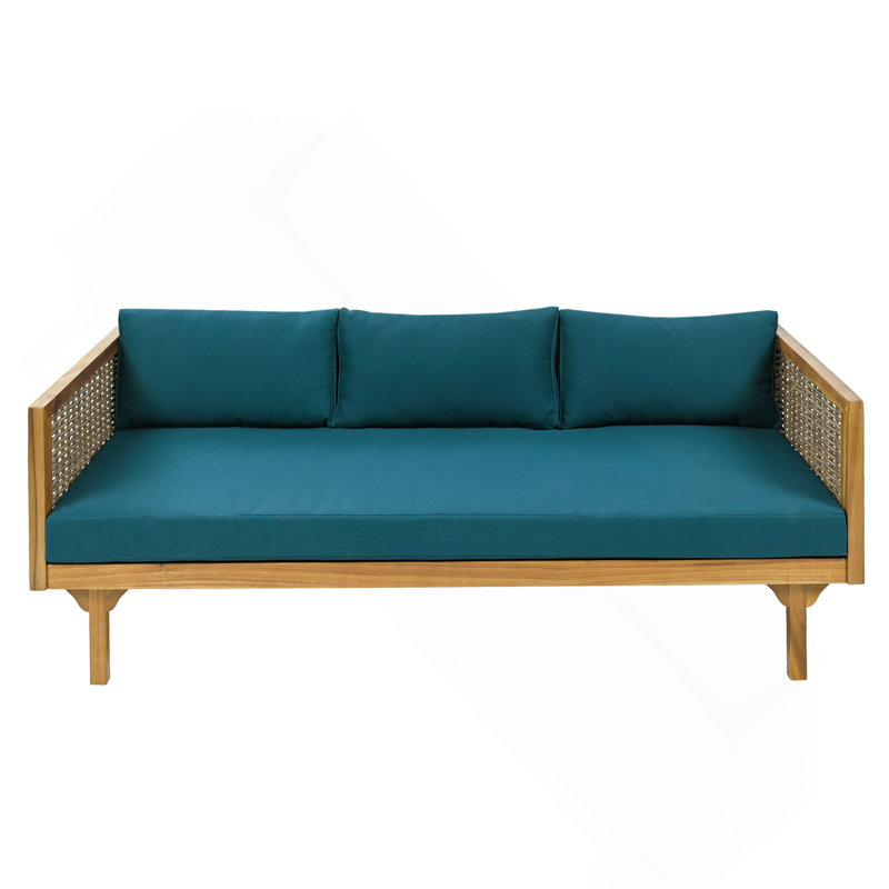 3 Seater Daybed With Rattan Arms ( Cushion), Teal, Natural