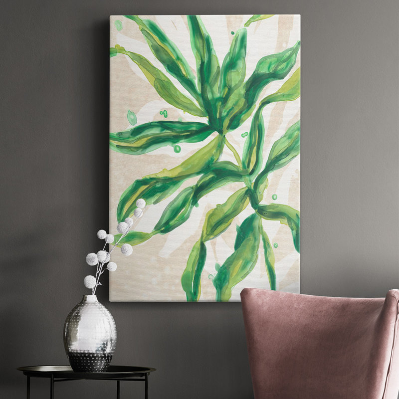 Toile tendue avec châssis Parchment Palms II - prête à être accrochée, H 18 po x l 12 po x P 1,5 po