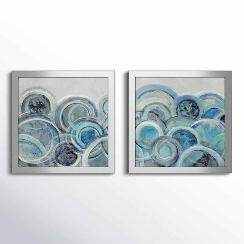 Variation bleu gris II - ensemble de 2 reproductions encadrées sur papier, H 16,5 po x l 33 po, Pas de tapis