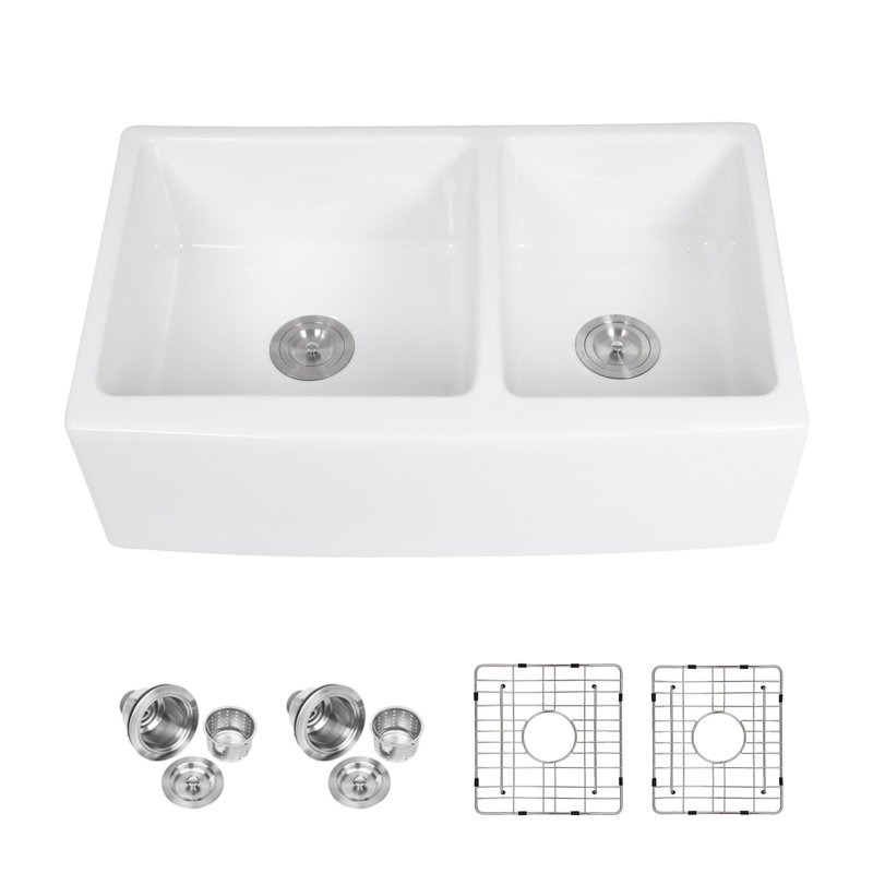 Évier de cuisine blanc à double cuve en céramique blanche 60/40