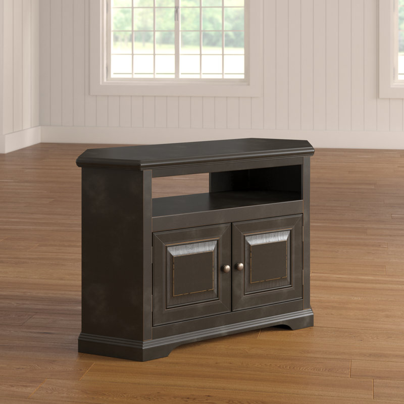 Wentzel Unfinished Corner TV Stand for TVs up to 43", Wood, Black