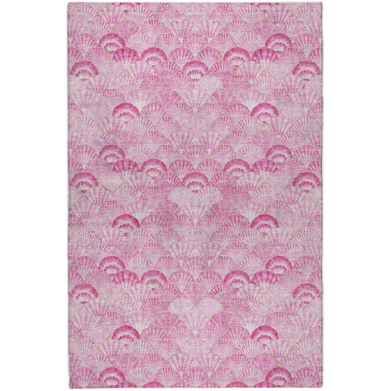 Premium Machine Washable Dream Shag ADS181 Shells Rug, Pink, 5' x 7'6"