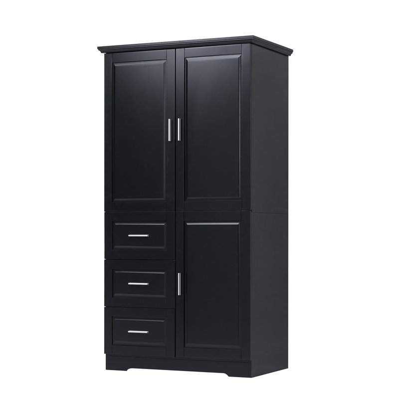 Tall And Wide Storage Cabinet With Doors For Bathroom, Black