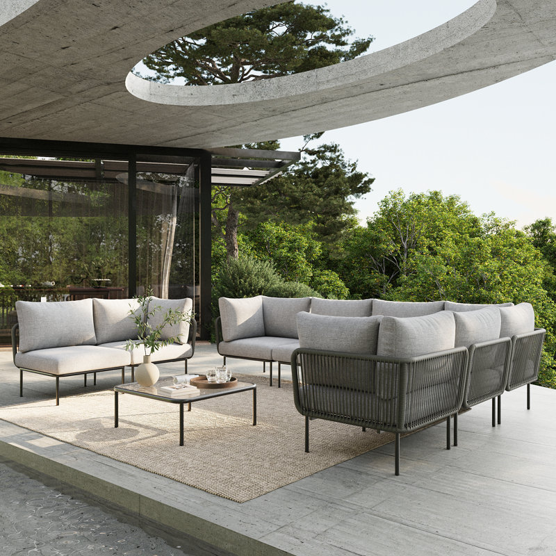 Latitude Run® 9 Pieces Aluminum Patio Furniture Set, Modern Modular Sectional Sofa with Coffee Table and Upgrade Thickness Cushion