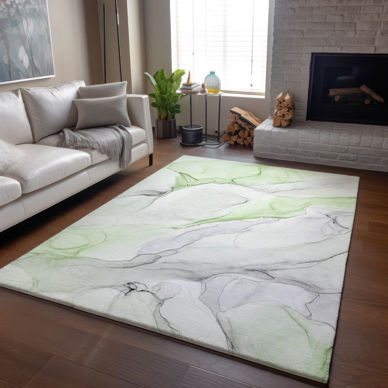 Premium Machine Washable Cerrito AMF515 Green Rug, Rectangle 9' x 12'