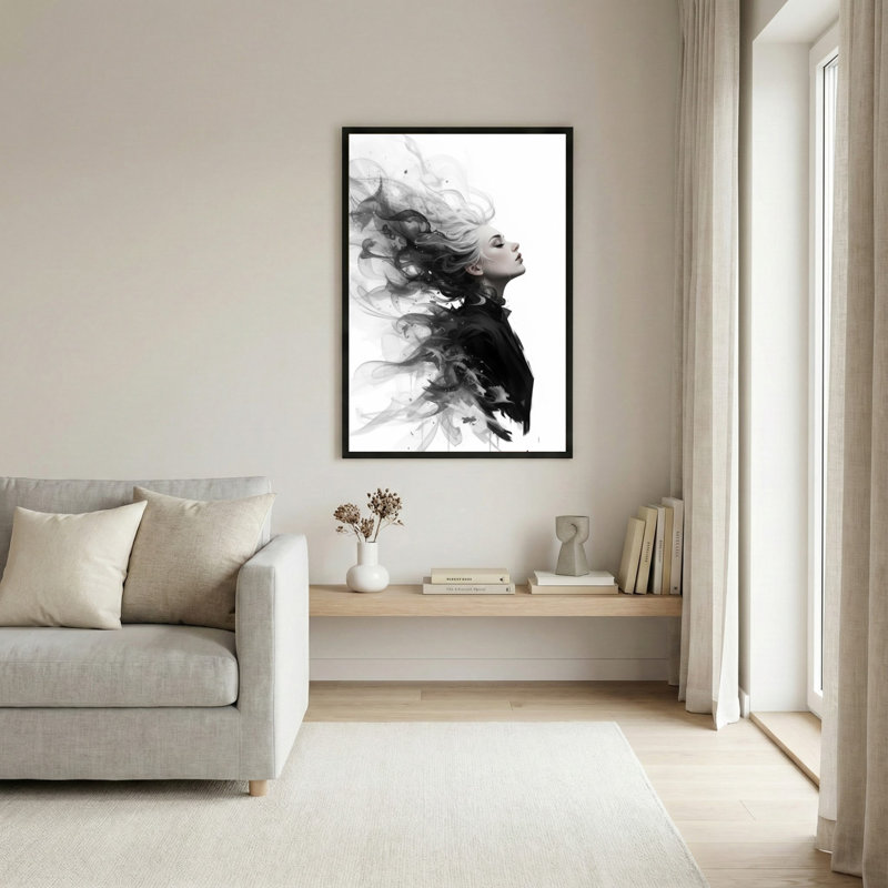 Tableau abstrait « Femme avec encre qui coule » (ensemble de 1), H 18 po x l 12 po