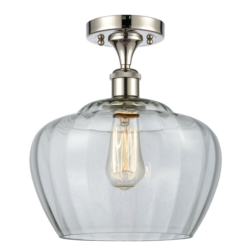 Plafonnier semi-encastré 1 lumière Renee, Transparent, Nickel poli, Ampoule non incluse