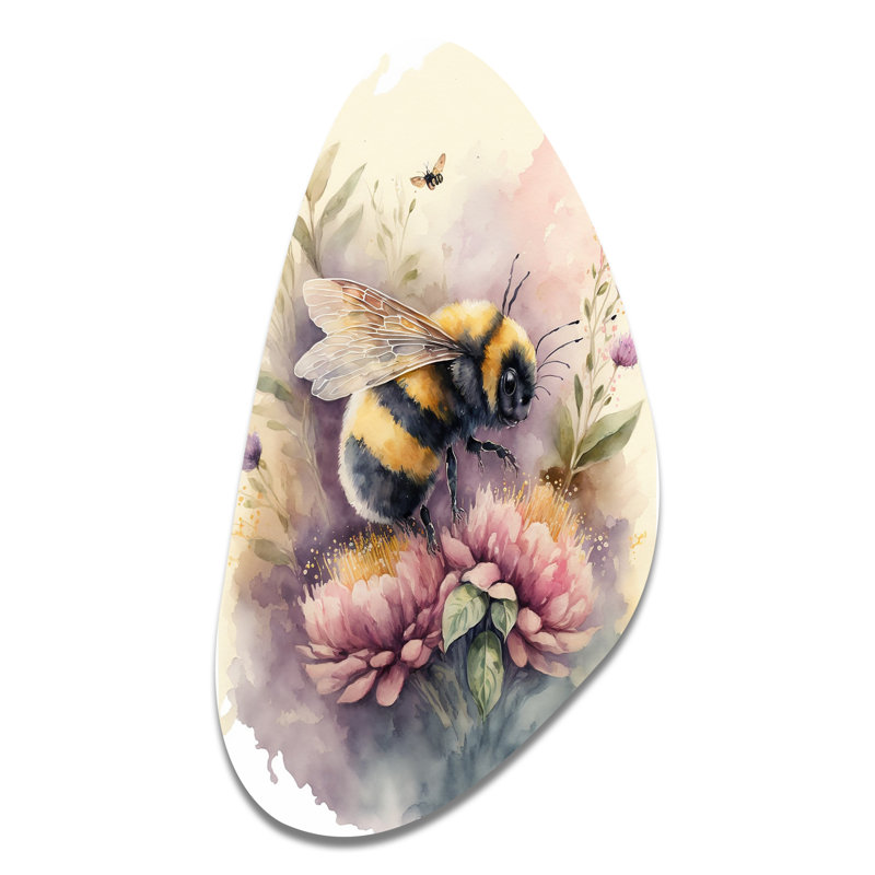 «Bee Flying To A Flower», aquarelle I - animaux, abeille en forme d'automne, art mural métallique, H 31 po x l 17 po
