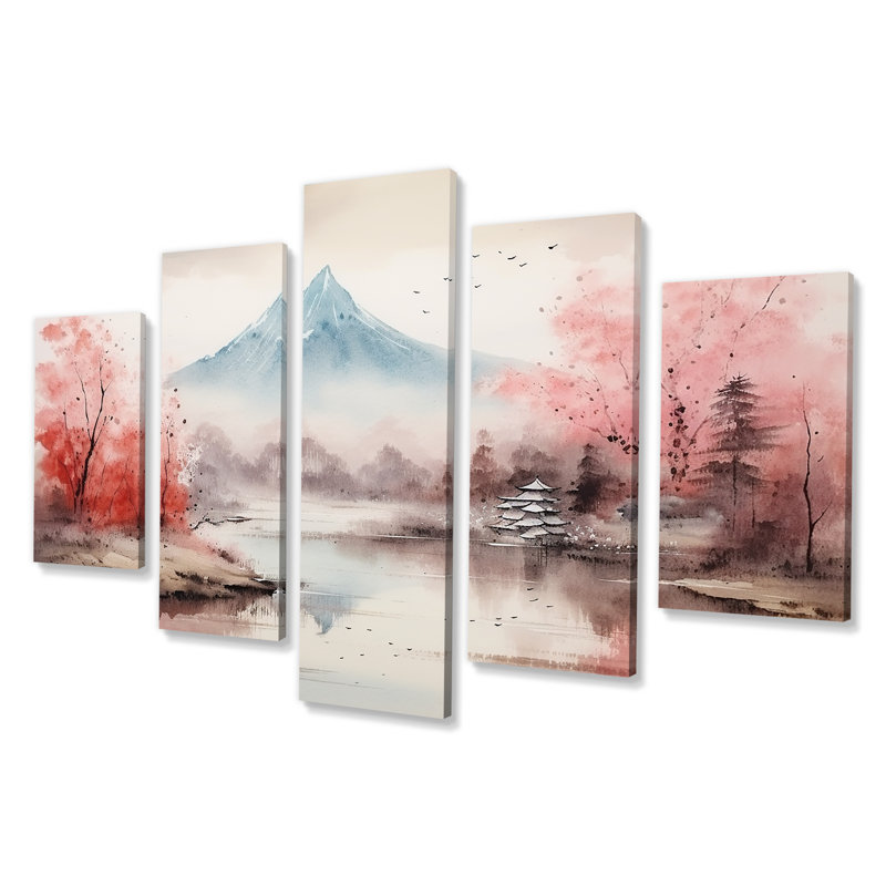 Rose, sommet du brouillard Sakura, montagnes du Japon II - Japon, art mural multipanel