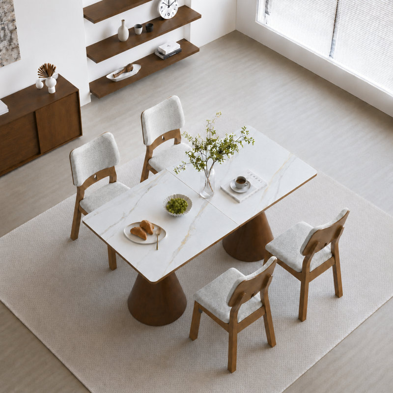 Ensemble de table de salle à manger moderne extensible 54 "- 78" Dominick, Ensemble de cinq pièces : table, quatre chaises