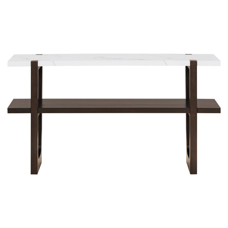 Narrow Console Table with Marble-Effect Top, Retro Entryway Table with Open Shelf, Sofa Table for Entryway, Hallway and Living Room (Espresso)