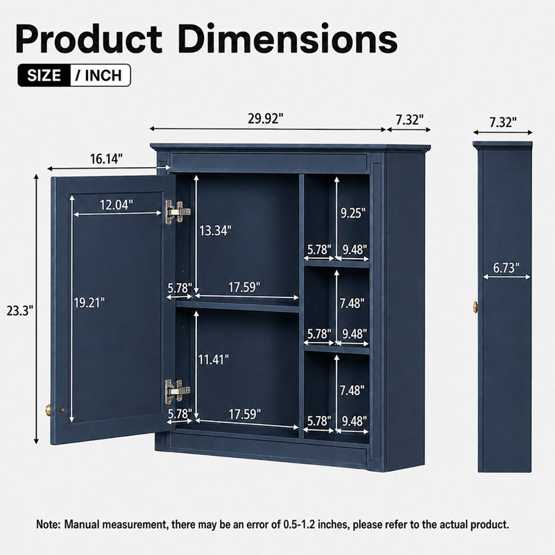 Armoire à pharmacie rectangulaire avec panneau de fibres à densité moyenne H 28 po x H 30 po LuxuryCore, Dark Blue