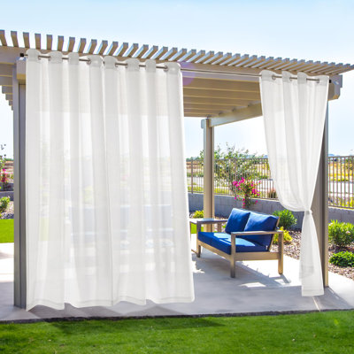 Outdoor Waterproof Faux Linen Voile Grommet Sheer Curtains（Set of 2）