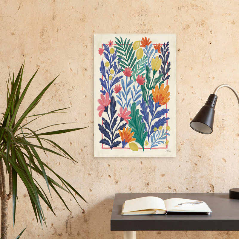 «Chypre III», art floral d'agrumes bleu baies, H 24 po x l 16 po