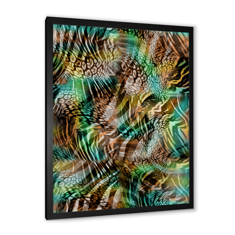 Motif léopard avec une touche de vert IV - Peinture, Toile avec cadre photo noir, H 20 po x l 12 po x P 1 po
