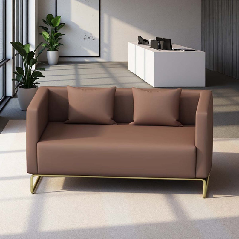 Business double-seater brown reception sofa
