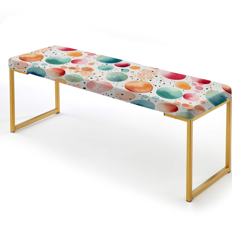 Polka Dots Upholstered Gold Bench, Watercolor Dreams Polka Dots Pattern