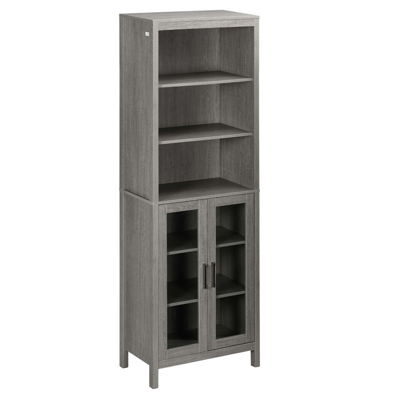 Grande armoire de rangement pour salle de bain avec tablette à 3 niveaux, armoire à porte en verre, tour à linge autoportante avec tablettes réglables