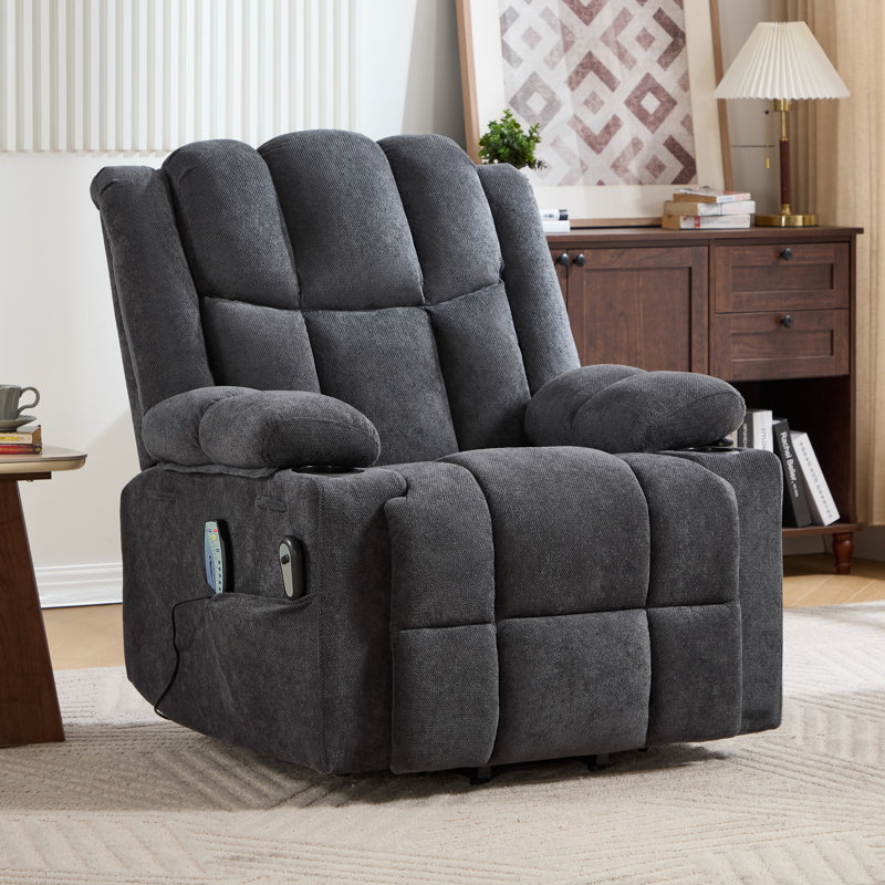  38.19" Wide Modern Power Lift Massage & Heating Recliner Chair With Cupholders & Side Pockets, Ideal For Elderly, Gray