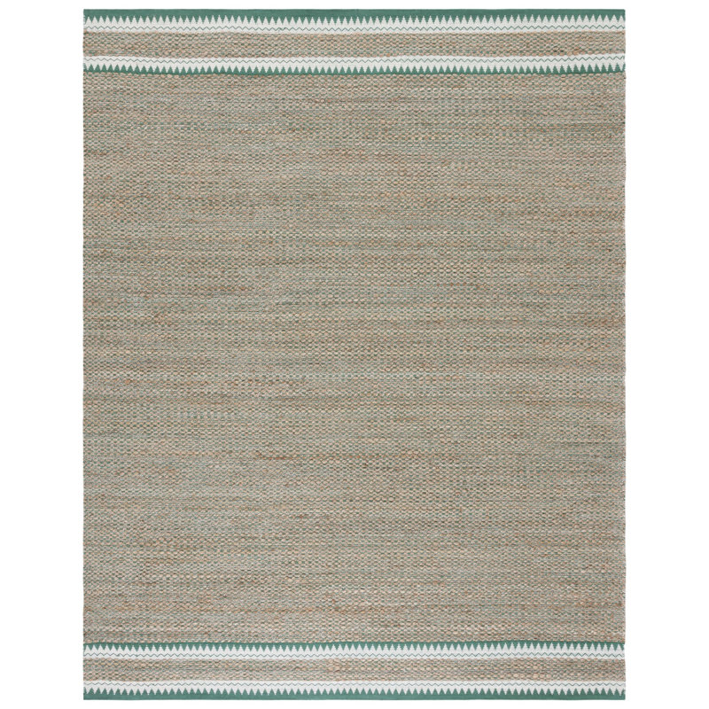 Janellie Natural Fiber Hand Woven Jute/Wool Solid Color Rug in Brown/Green, Rectangle 9' x 12'