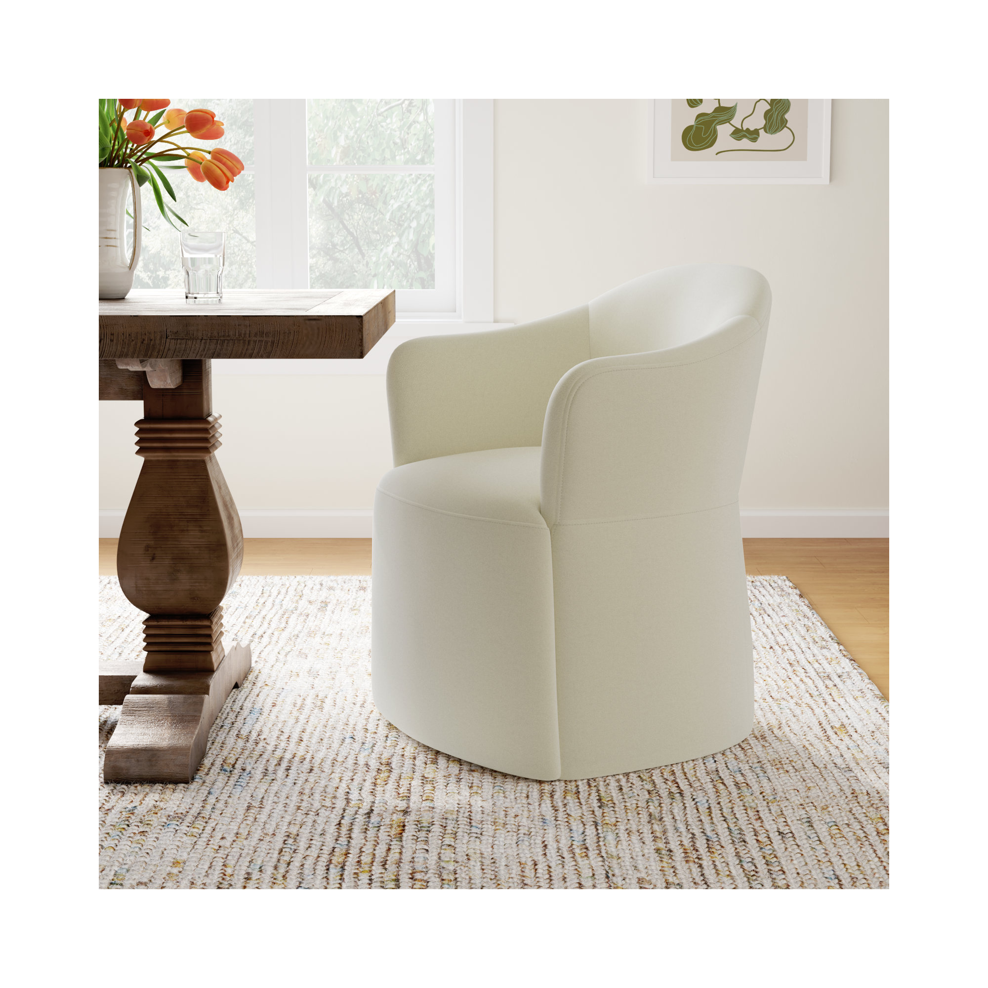 Janina Upholstered Arm Chair, Velvet Vesper Nature