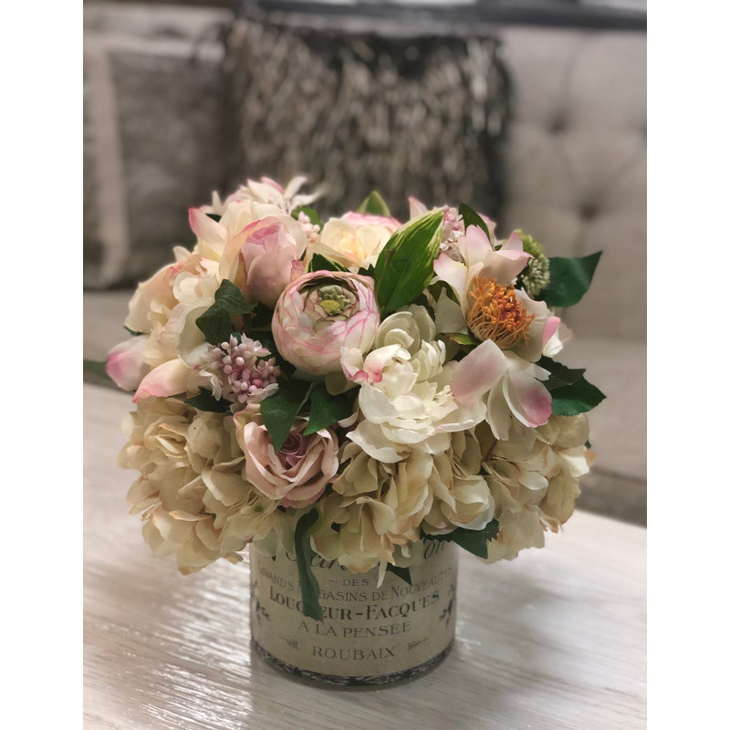 Peony and Hydrangea French Label Pot