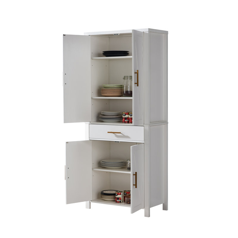 Armoire de rangement autoportante de 72 po avec portes et tablettes réglables Arnauld, Blanc