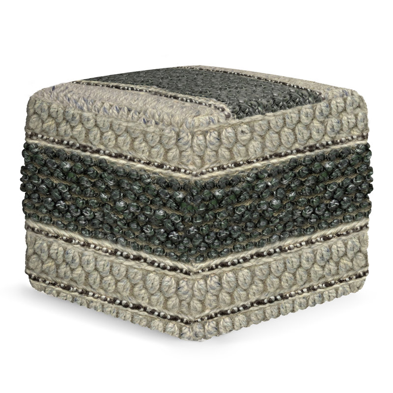 Pouf carré en laine et coton Grady, Laine verte