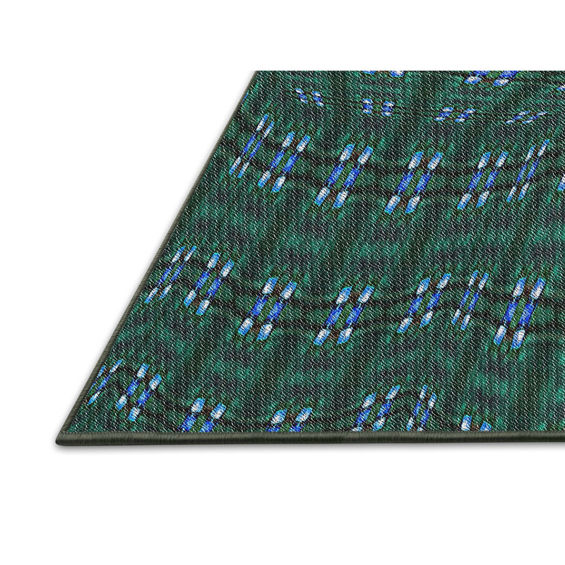 Tapis vert/jaune à motifs, Rectangle 2 pi x 5 pi