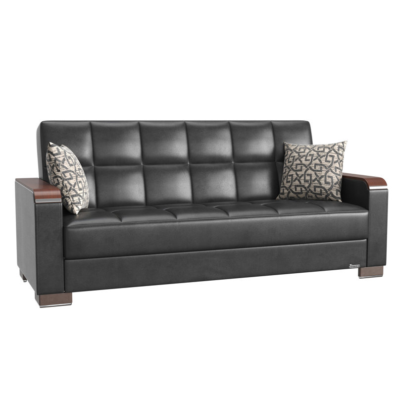 Collection Upholstered Convertible Wood Trimmed Sofabed With Storage