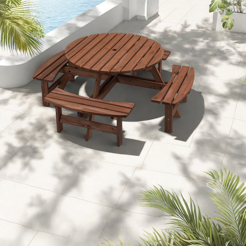 Spacious Wooden Patio Dining Sets, Farmhouse Style For Outdoor Gatherings