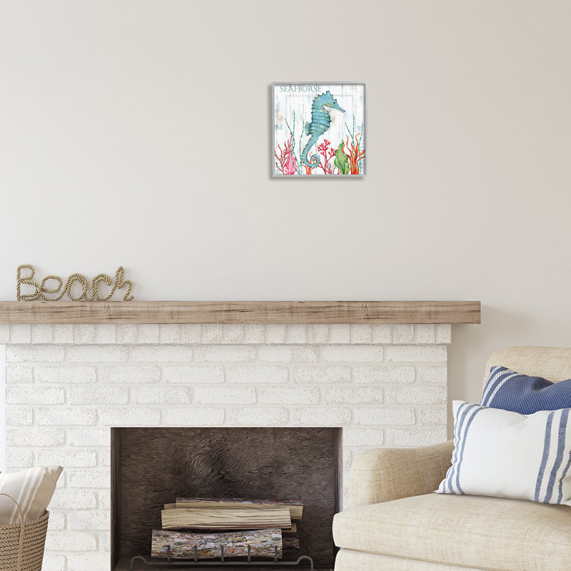 « Seahorse On Rustic Plank Motif encadré sur bois» par Emma Leach, impression, H 12 po x l 12 po x P 1,5 po