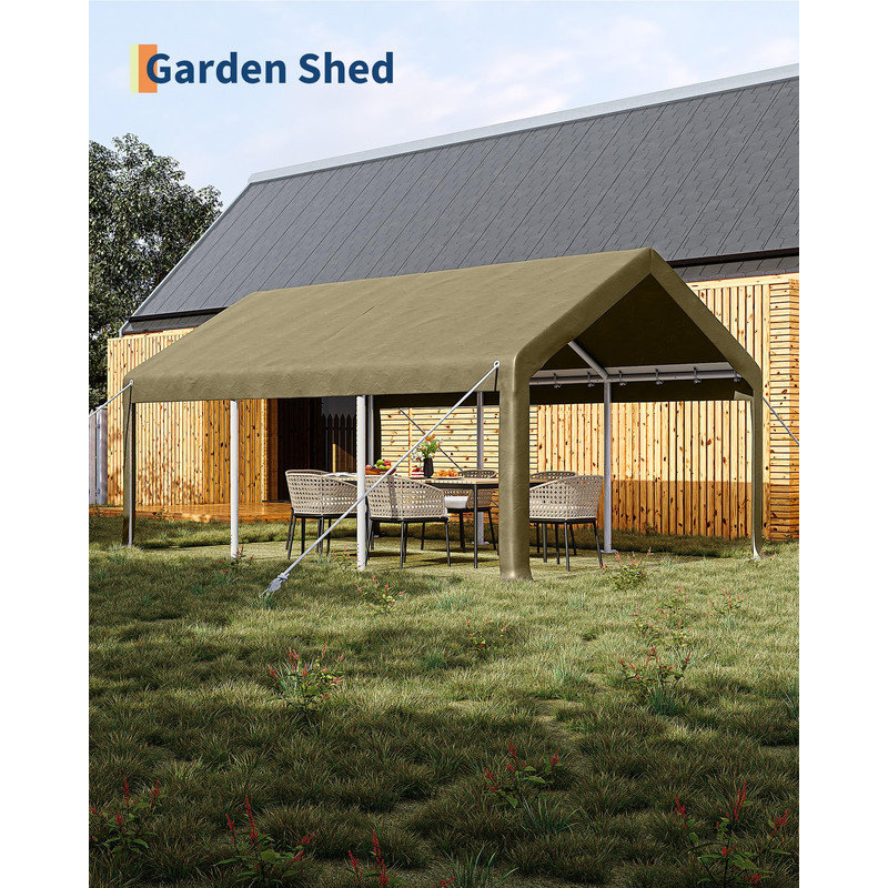 10x20 ft Portable Garage Car Port, 200g PE Canopy Shelter with 2 Roll-Up Doors & 4 Windows, Heavy Duty Metal Frame for Vehicles, Storage, Events