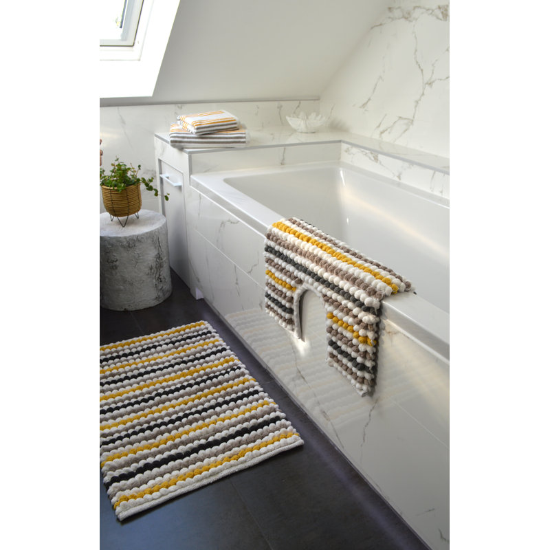 Hugo Stripe Bobble Pedestal Mat, Mustard/Grey