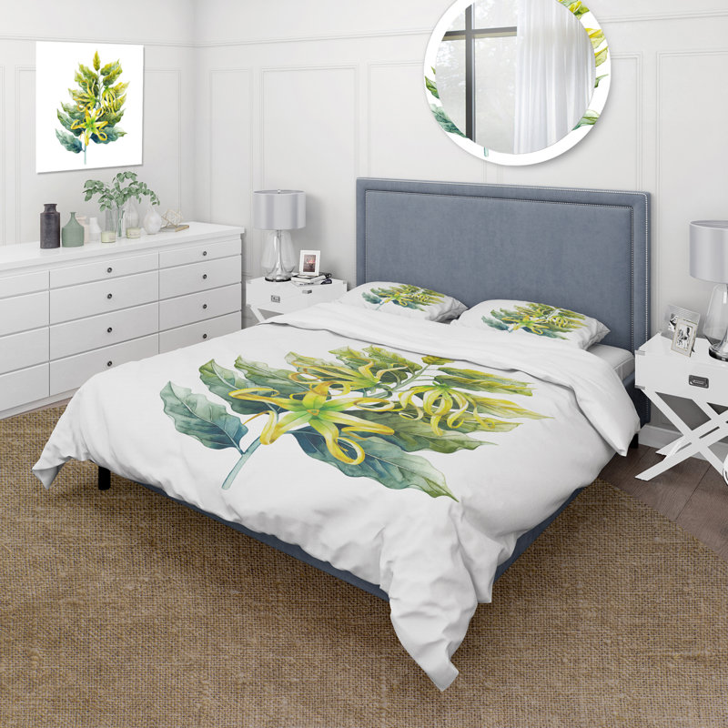 Ylang Flower - Traditional Duvet Cover Set - Microfiber Polyester, Twin Duvet Cover + 2 Standard Shams