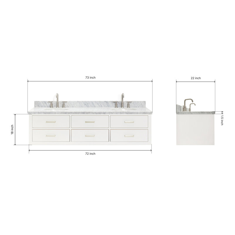 73'' W Double Vanity, Brushed Nickel, Gray, Pure White Quartz