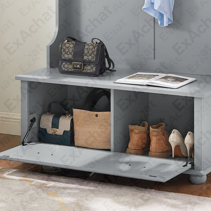Modern Classic Hall Tree with Shoe Rack Bench and Coat Hooks for Hanging Storage, Entryway Bench with Open Shelves and Shoe Cabinets 40.16"W*18.58"D*64.17"H GRAY