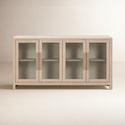 Demson Morenci Glass Door Ash Wood Sideboard In White Sand