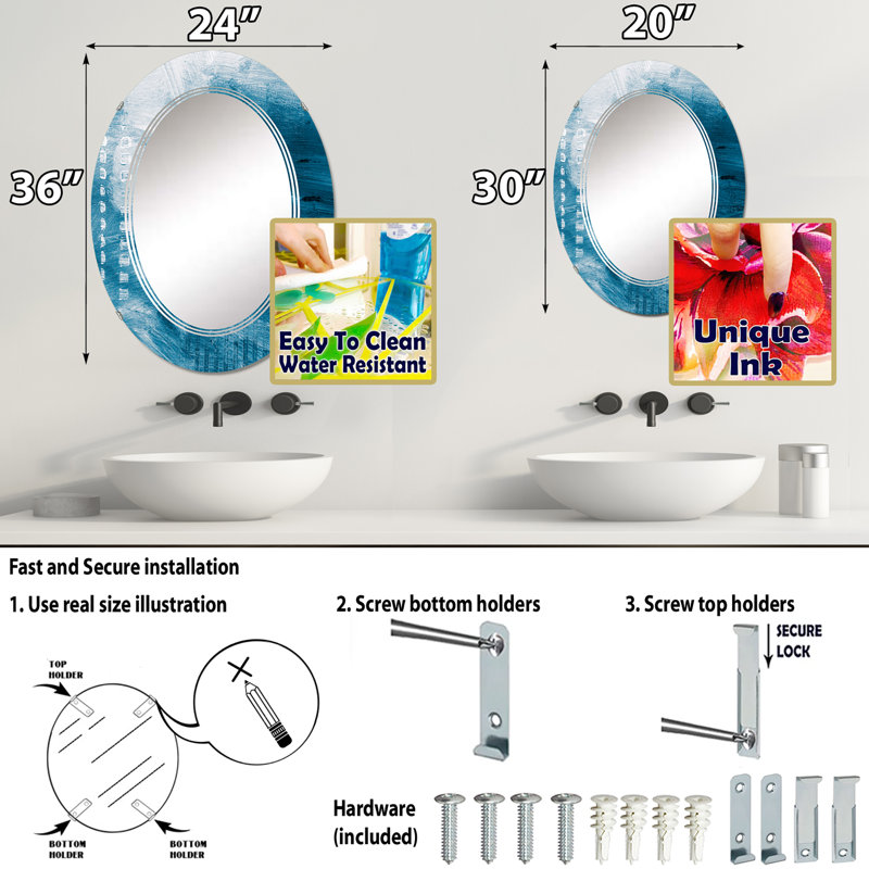 Shades Of Creative - miroir mural moderne ovale, 30 po x 20 po