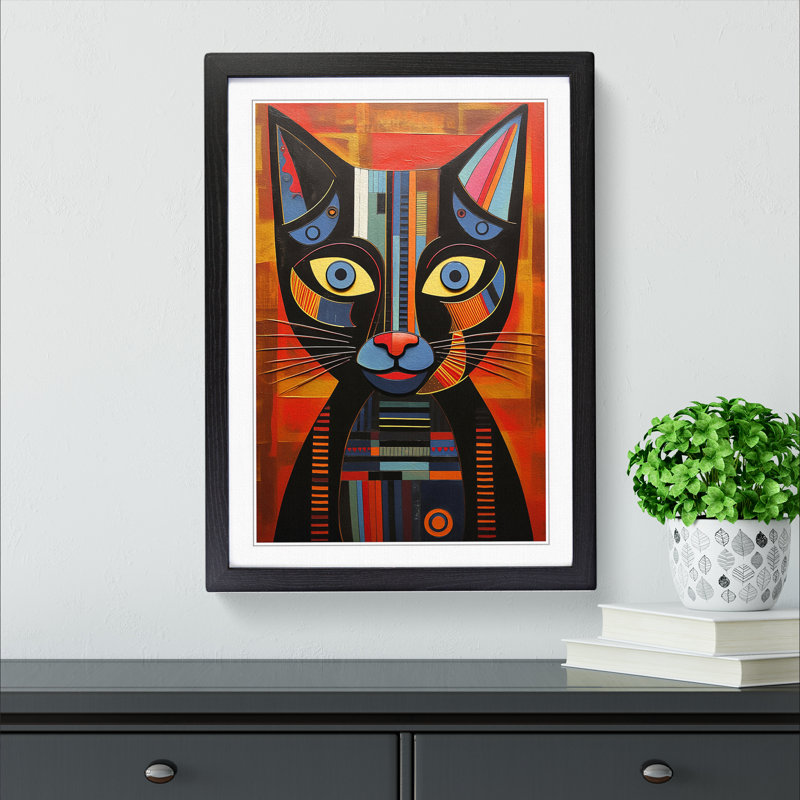 Egyptian Cat Constructivism No.3 - Framed Print, 64" H x 46" W x 2" D, Black