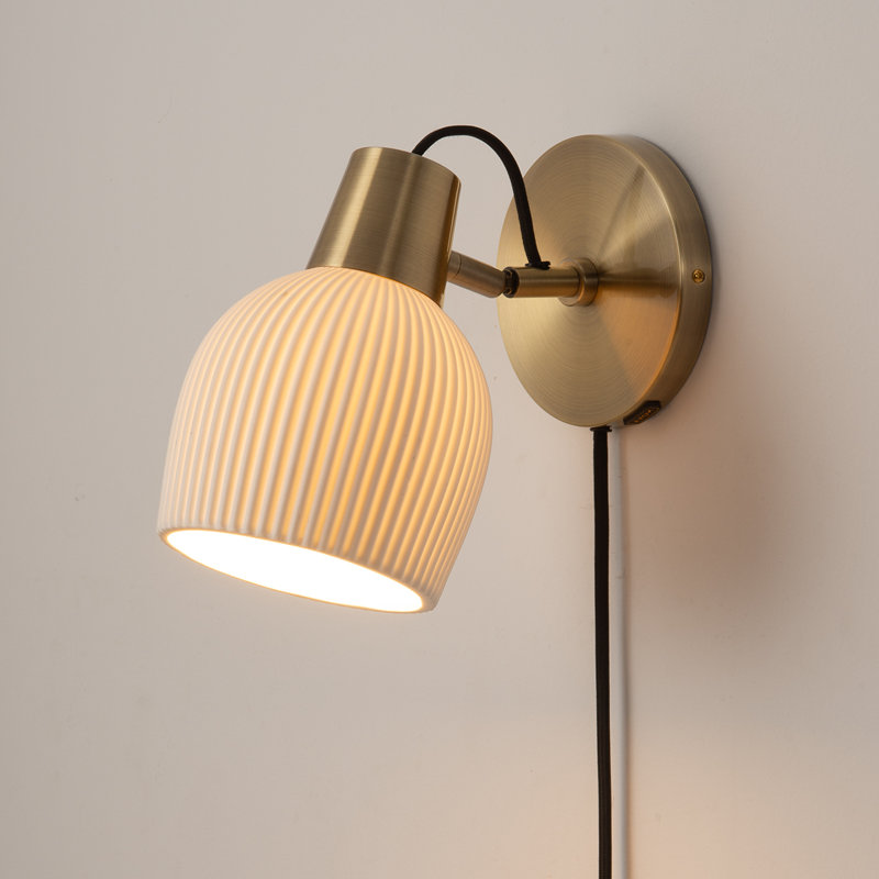 Petaluma Bone Porcelain Plug-In Wall Sconce with Dimmer – Handcrafted Translucent Porcelain Shade, Warm Ambient Glow, Easy Installation, LED Compatible, Smart-Switch Ready Mid-Century Modern Wall Lighting