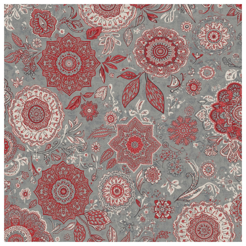Red Gray Floral Pattern Comforter, Queen