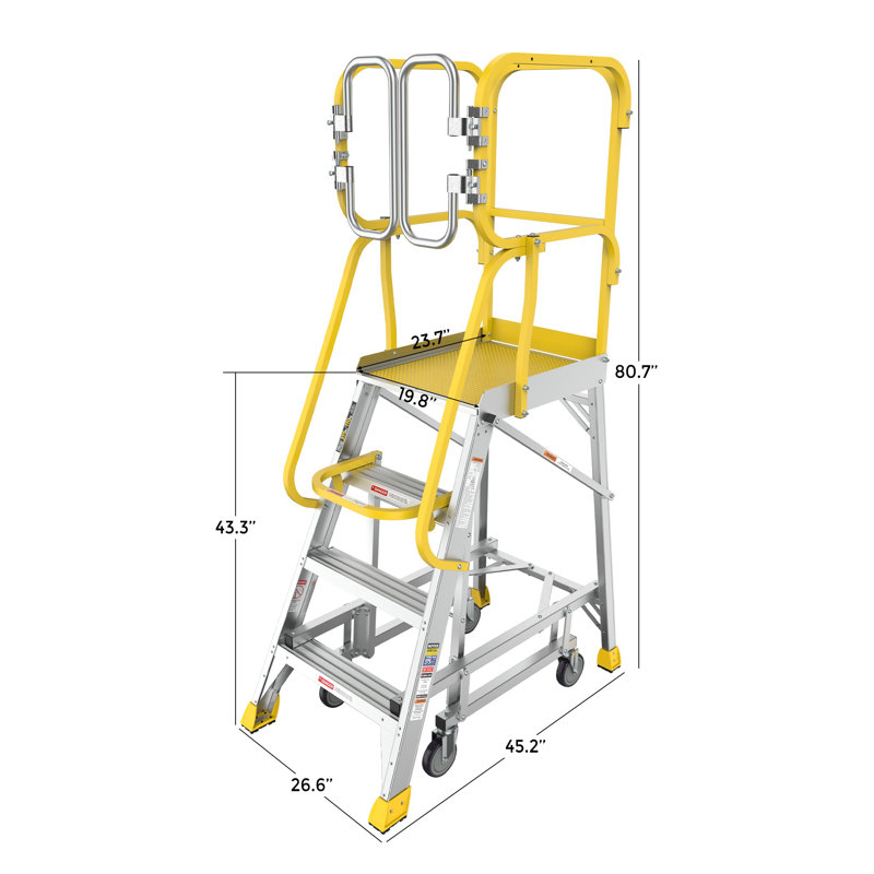 4-Step Aluminum Rolling Platform Ladder with 375 lbs Load Capacity