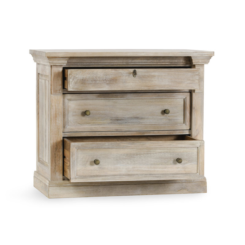Adelaide Three-Drawer Mango Wood Nightstand, White Wash